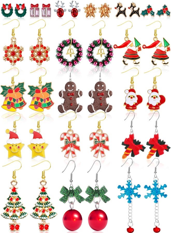 LUYI 18 Pairs Christmas Earrings for Women Xmas Holiday Stud Earrings Bulk Christmas Gift Tree Snowflake Bow Earrings for Chritmas Party Jewelry - Image 1